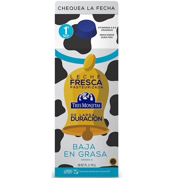 Leche fresca de larga duración Tres Monjitas baja en grasa, 59 onzas