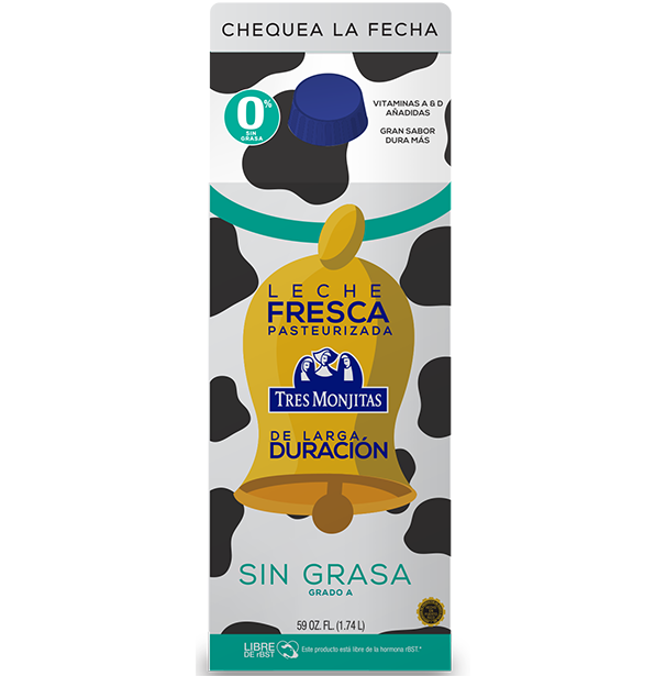 Leche fresca de larga duración Tres Monjitas sin grasa, 59 onzas