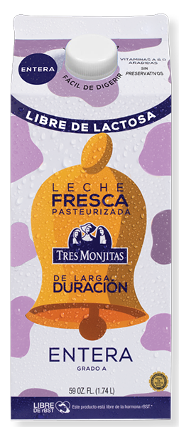 Única leche fresca de larga duración sin lactosa exclusiva de Tres Monjitas